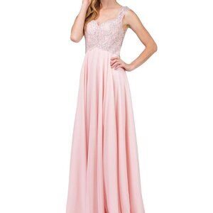 NWT Dancing Queen 9899 Sheer/Chiffon Prom Dress Blush size M